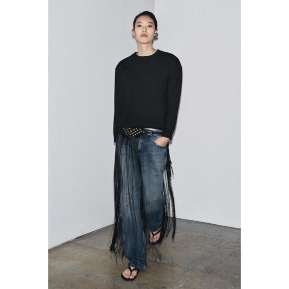 ZARA LEATHER STUDDED FRINGED CORSET BELT - Picture 1 of 6